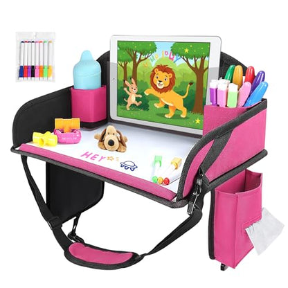 Kids Travel Tray for Airplane - Carseat Lap Desk for Kids - color: Pink