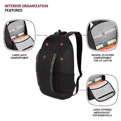 SwissGear 8117 Laptop Backpack, Black, 17.75 In (Fits Laptops up to 15") - color: Black, style: Viibe I