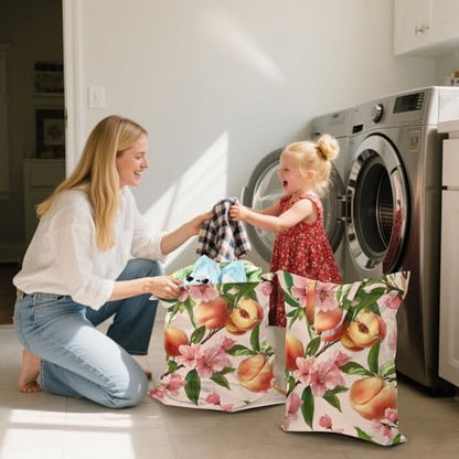 Travel Laundry Bags 2 PC Wet Dry Bag with Handle Dirty Clothes Organizer for Swimsuits Beach Camping Waterproof Washable Pink Peach Blossoms - color: Pink Peach Blossoms