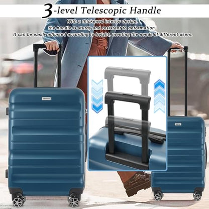 Merax Luggage Sets 6 Piece Hardshell ABS Suitcases with 8 Silent Spinner Wheels Durable and Lightweight Travel Luggage for Family Trips Ink Blue - color: Ink Blue, style: 6-piece Set