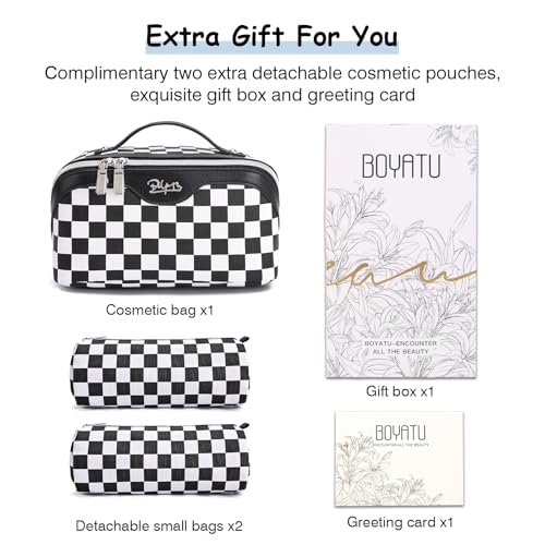 BOYATU Travel Makeup Bag Cosmetic Bags for Women: 3-Piece Makeup Bag Set - color: A-911-Checkered Mix Black