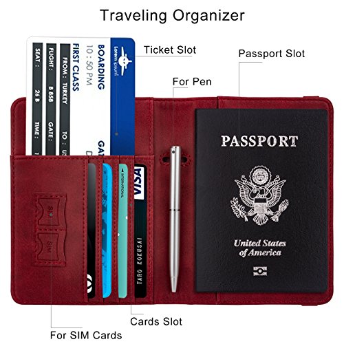 WALNEW Passport Holder for Travel, RFID Blocking Passport Wallet & Cover - color: A-Red