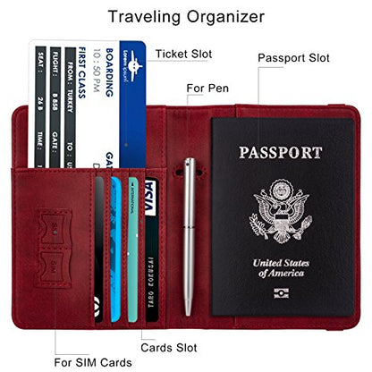 WALNEW Passport Holder for Travel, RFID Blocking Passport Wallet & Cover - color: A-Red