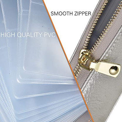 Easyoulife Credit Card Holder Wallet Womens Zipper Leather Case Purse RFID Blocking - color: Silver