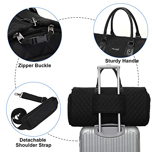 Convertible Garment Duffel Bag, 2-in-1 Hanging Suitcase for Travel - color: Quilted Black