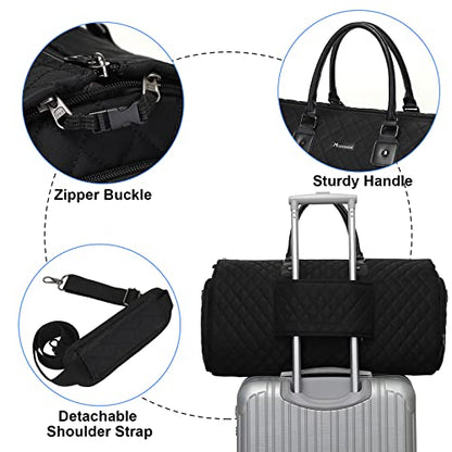 Convertible Garment Duffel Bag, 2-in-1 Hanging Suitcase for Travel - color: Quilted Black