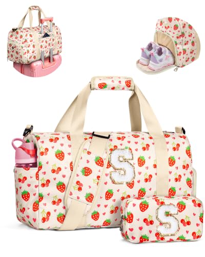 Elilier Birthday Gift for Girls, Cute Travel Duffle Bag for Kids, Letter S - color: Beige, style: S