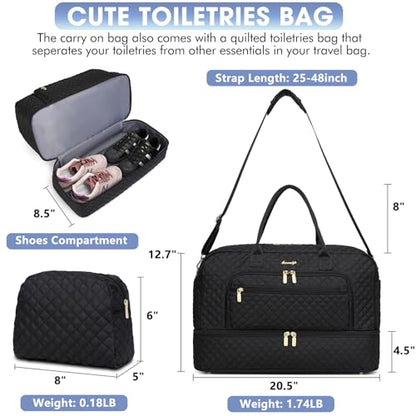 Large Travel Duffle Bags for Women: 35L Weekender Bag with Shoe Compartment - color: Black 01