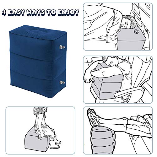 Inflatable Foot Rest Pillow Airplane Travel Kids Blue (2 Pack) - color: Blue