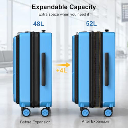 Carry On Luggage 22x14x9 Airline Approved with Front Pocket, Blue - color: Blue