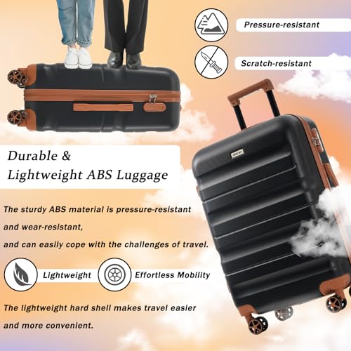 Merax Luggage Set 6 Piece, Hardshell Spinner Suitcases for Family Trips - color: Black Brown, style: 6-piece Set