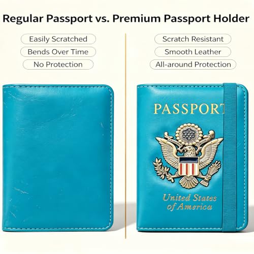 Premium Passport Holder for Travel RFID Blocking Passport Cover Slim - color: Sky Blue