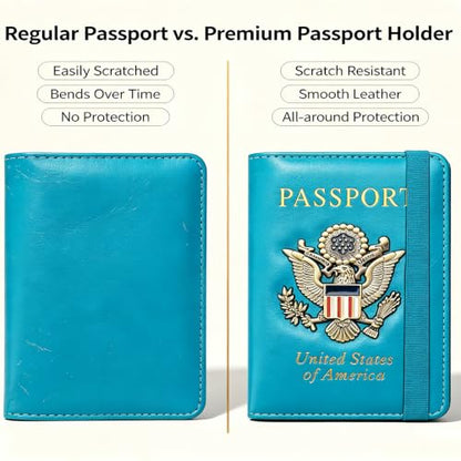 Premium Passport Holder for Travel RFID Blocking Passport Cover Slim - color: Sky Blue
