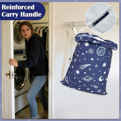 Canvas Laundry Bag with Shoulder Strap, Large Drawstring, 23"W x 29"H Space - color: Space