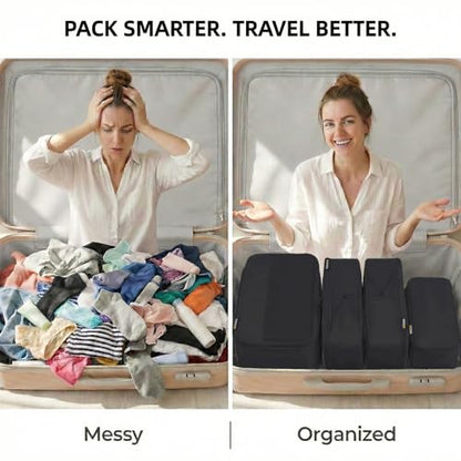 4 Piece Compression Packing Cubes for 3–7 Day Travel, Jet Black - color: Jet Black, size: 4 Pack
