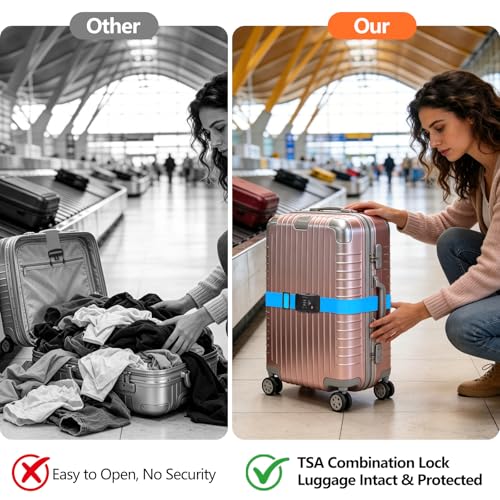 BILIONE Luggage Straps for Suitcases TSA Approved, Travel Belt with Lock - color: Green, size: 1 PACK