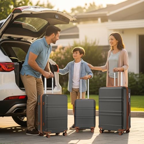 Kono Suitcase Set 3 Piece Luggage Set Expandable with Spinner Wheels - color: Apricot Grey, size: 6-piece set (Db/Tb/12/20/24/28)
