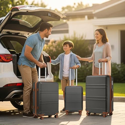 Kono Suitcase Set 3 Piece Luggage Set Expandable with Spinner Wheels - color: Apricot Grey, size: 6-piece set (Db/Tb/12/20/24/28)