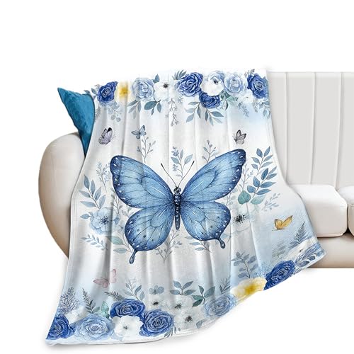 Butterfly Blanket Blue Butterflies Fleece Throw Blanket Soft Cozy Fuzzy Plush Warm Stuff Beautiful Butterfly Bedding Blankets Gifts for Girls Boys Kids Adult Men Women 60"X80" - color: Butterfly3, size: 60"x80"