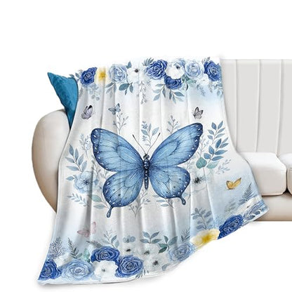 Butterfly Blanket Blue Butterflies Fleece Throw Blanket Soft Cozy Fuzzy Plush Warm Stuff Beautiful Butterfly Bedding Blankets Gifts for Girls Boys Kids Adult Men Women 60"X80" - color: Butterfly3, size: 60"x80"