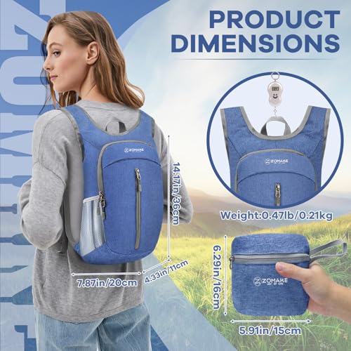 ZOMAKE 10L Ultra Lightweight Packable Backpack, Small Daypack Light Foldable Backpacks Water Resistant Day Bag for Hiking(Dark Blue) - color: Dark Blue A1, size: 10L