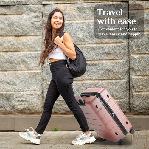 OLIXIS 3-Piece Luggage Set, Carry On Suitcases with Spinner Wheels, Expandable Travel Luggage with TSA Approved Lock & ABS Hard Shell, Pink, 20/24/28 Inch - color: Pink, size: 20/24/28IN