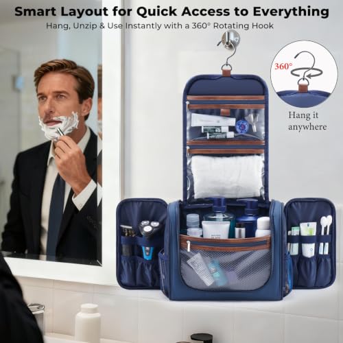 Ralnitote Toiletry Bag for Men, Large Hanging Travel Toiletry Bag, Navy - color: Navy