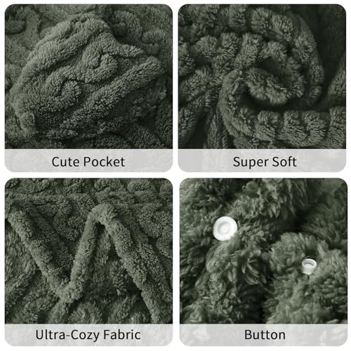 Wearable Blanket Poncho Cape Wrap for Adult, Cozy Sherpa Fleece Pocketed Shawl TV Throw Blankets for Office and Lounge,Green - color: Green