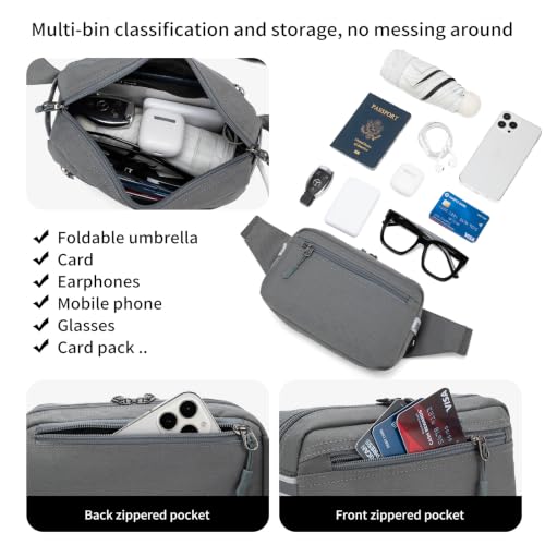 Small Fanny Pack for Women Men,Water Resistant Waist Pack with RFID,Gray - color: Gray