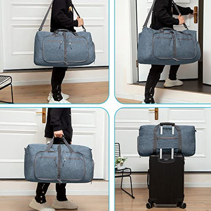 Vomgomfom 65L/85L/115L Foldable Travel Duffle Bag with Shoe Compartment - color: C Blue, size: 85L