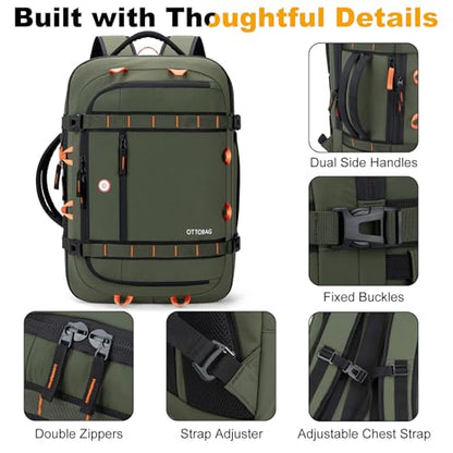 40L Travel Backpack 17.3" Laptop Carry On Duffel Flight Approved - color: Armygreen
