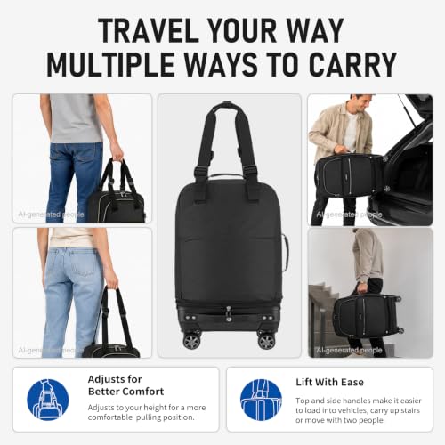 Verage Foldable Rolling Duffel Bag with Wheels, Expandable Travel Luggage - color: Black, size: Checked-In Pro (24-Inch Expands into 28-Inch)