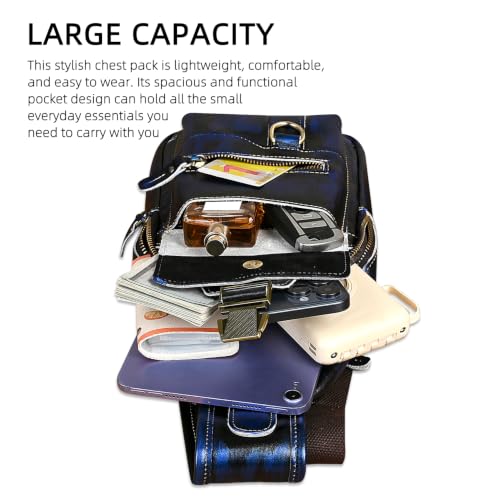 Genuine Leather Hiking Travel DayPack Sling Crossbody Triangle Chest Pack Bag For Men Women 8241 (D-8241 Blue) - color: D-8241 Blue