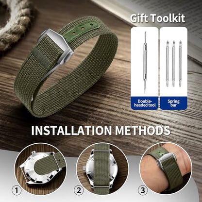 Nylon Watch Strap 20mm 22mm Nylon Watch Band Replacement Single Pass Strap Breathable Military Watch Bands for Men Soft Elastic Watch Straps - color: Army Green, size: 22mm