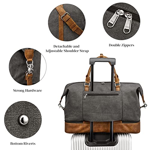 S-ZONE Weekender Bags for Women and Men Travel Duffel Bags with Shoe Compartment Overnight Carry on Duffle Tote Bag - color: A-Grey