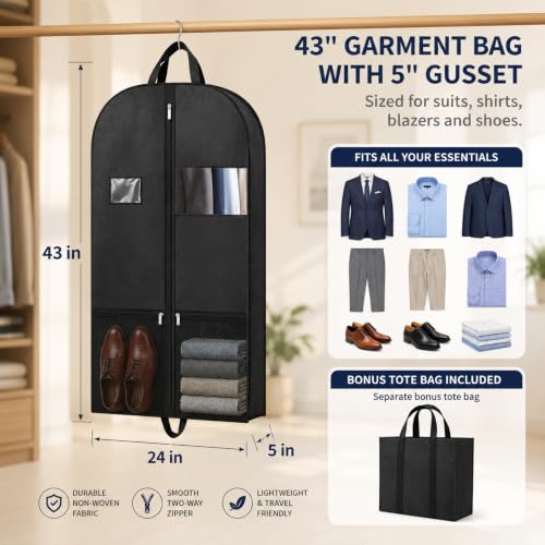 Mens Garment Bag Keeps Formalwear Organized with Suit Carrier for Travel - style: Garmentbag 43INCH 2 pack