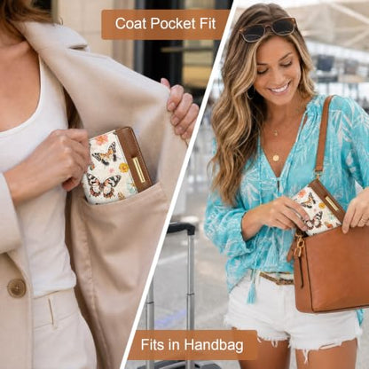 Coco Rossi Passport Holder for Travel Women Slim RFID Passport Cover Wallet - color: Flower Butterfly