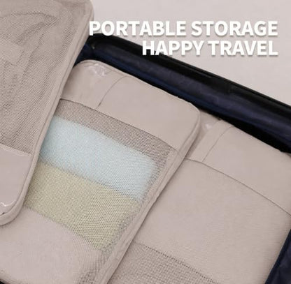 6 Set Compression Packing Cubes, Expandable Luggage Organizer Bags for Travel Essentials (6D-Light brown) - color: 6D-Light brown