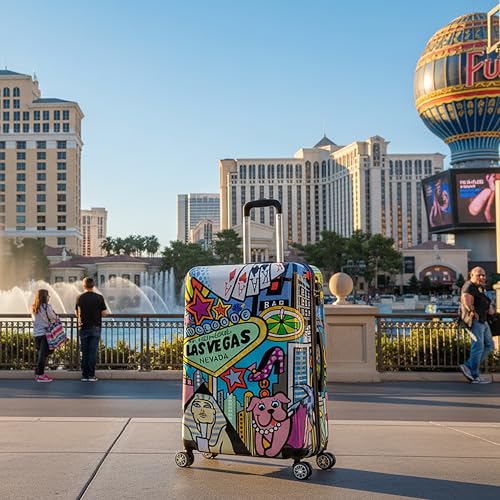 InUSA Las Vegas Print 28-Inch Large Hardside Spinner Luggage Lightweight - color: Cities, size: 28 Inch