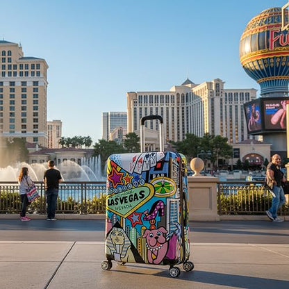 InUSA Las Vegas Print 28-Inch Large Hardside Spinner Luggage Lightweight - color: Cities, size: 28 Inch