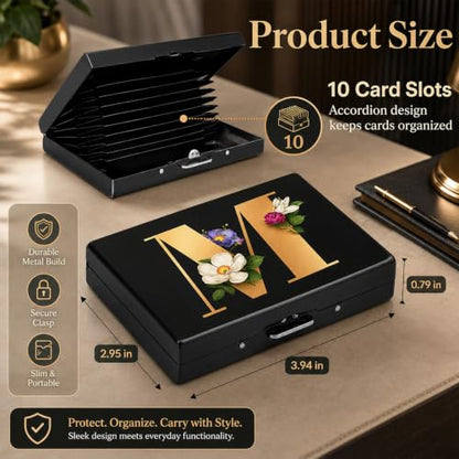 Initial E Metal Wallet Credit Card Protector Case Equipped RFID Blocking | with Pop-Up Button Slim Business Cards Holder Aluminum Cards Case Exclusive Initial E Gifts for Women Men - color: Letter E