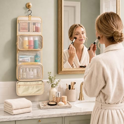 Hanging Travel Toiletry Bag for Women, Makeup Cosmetic Bag Organizer - color: Apricot