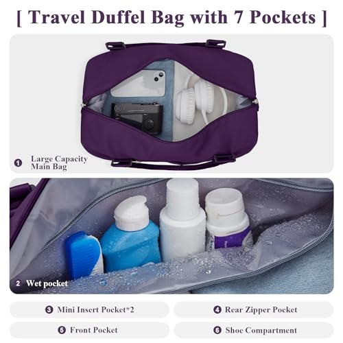 Travel Duffel Bag with Shoes Compartment,Weekender Bags for Women Travel - color: Dark Purple, size: Large