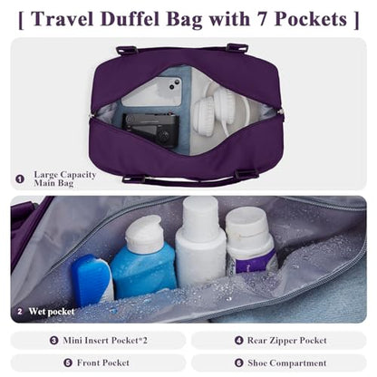 Travel Duffel Bag with Shoes Compartment,Weekender Bags for Women Travel - color: Dark Purple, size: Large
