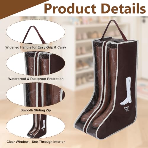 2 Pcs Tall Boot Bags for Cowboy Boots Portable & Waterproof (Brown)