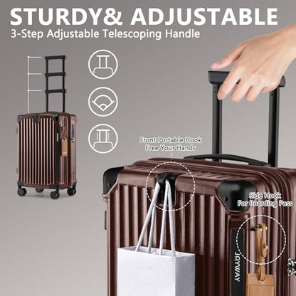Joyway Carry On Luggage, Expandable Suitcase with Smart Cup Holder and USB Port, 20 IN Hardside Checked with TSA Lock Spinner Double Wheels (Coffe, Carry-On 20-Inch) - color: Coffee, size: Carry-On 20-Inch