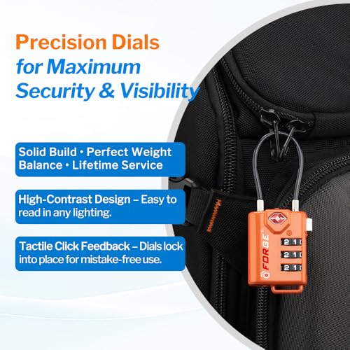 TSA Approved Cable Luggage Locks, Re-settable Combination with Alloy Body, Orange 4 Locks. - color: Orange 4 Pack