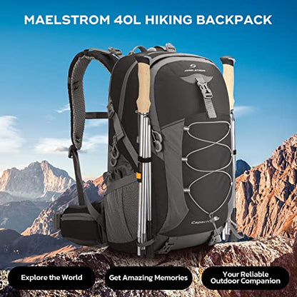 Maelstrom 40L Hiking Backpack, Lightweight Camping Daypack with Rain Cover - color: 40l Black, size: 40l