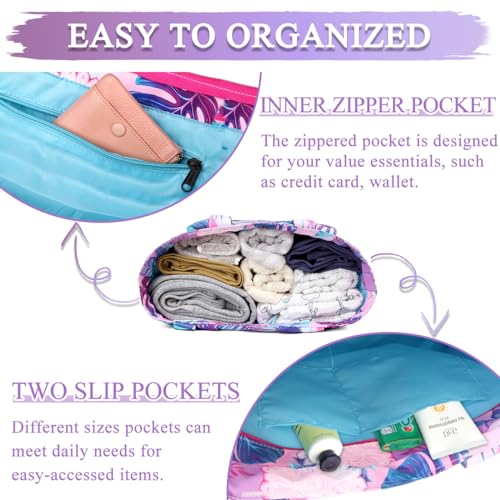 VASCHY Beach Tote Bag for Women, Lightweight Water Resistant Fold-able Large Pool Tote Bag w Zipper for Vocation - color: Purple Pineapple