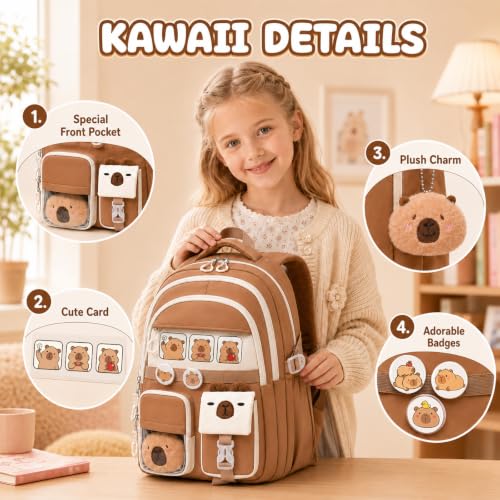 3PCS Capybara Backpack for Girls with Lunch Box Kapybara Bookbag (Blue) - color: Blue